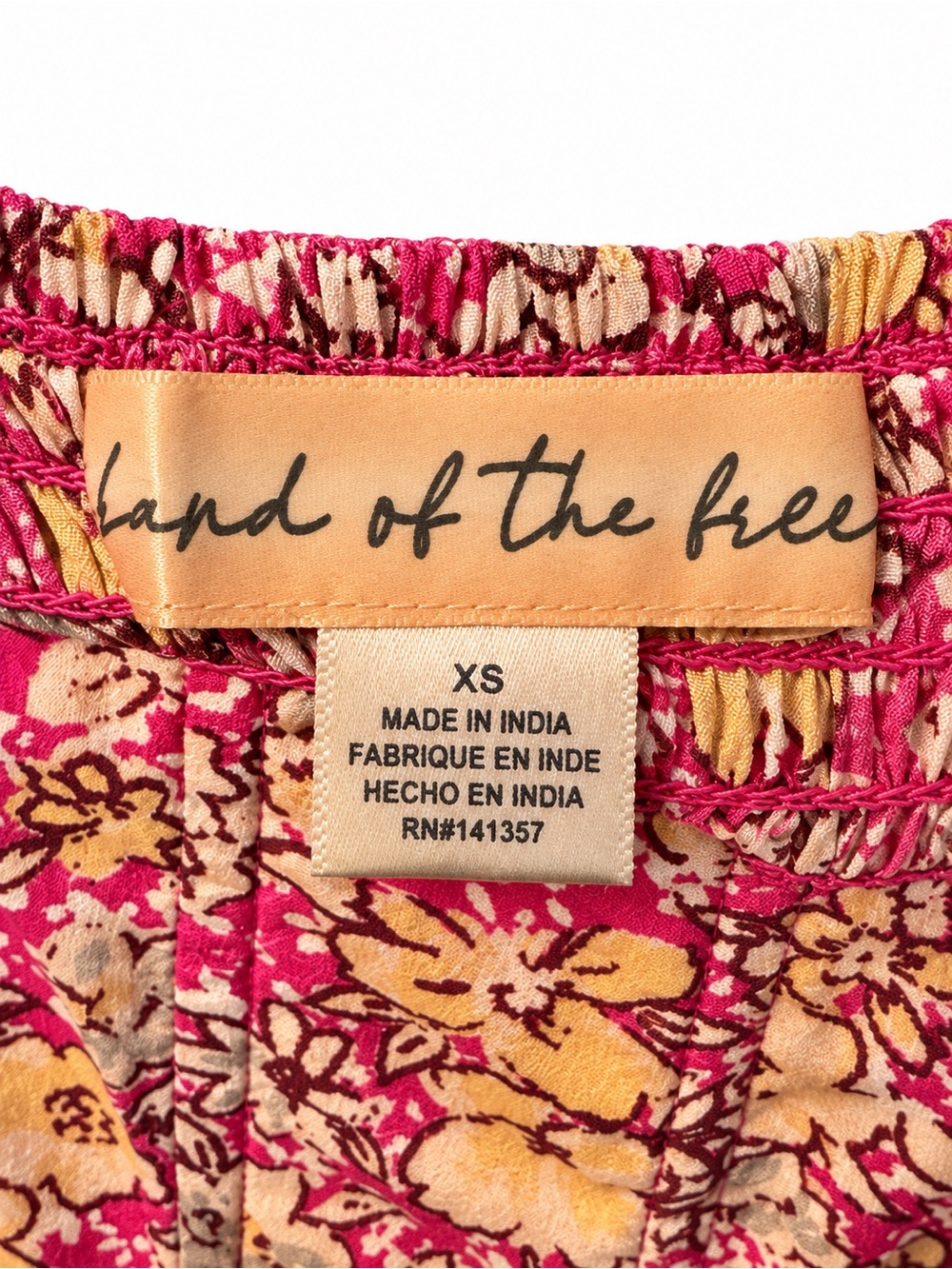 Land of the Free XS Pink Floral Smocked Waist Fit & Flare Mini Dress - Picture 2 of 6